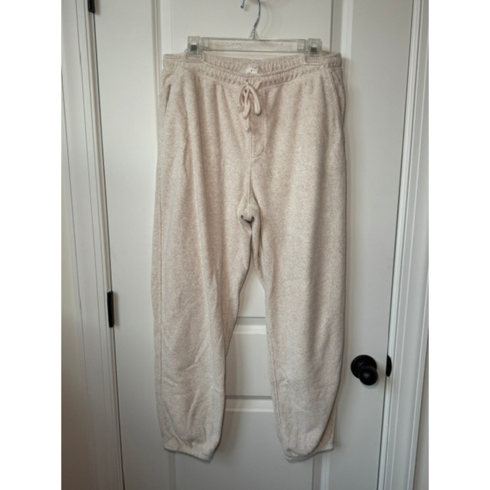 Aerie Oatmeal Heather Textured Jogger Sweatpants Women Medium Drawstring Pockets